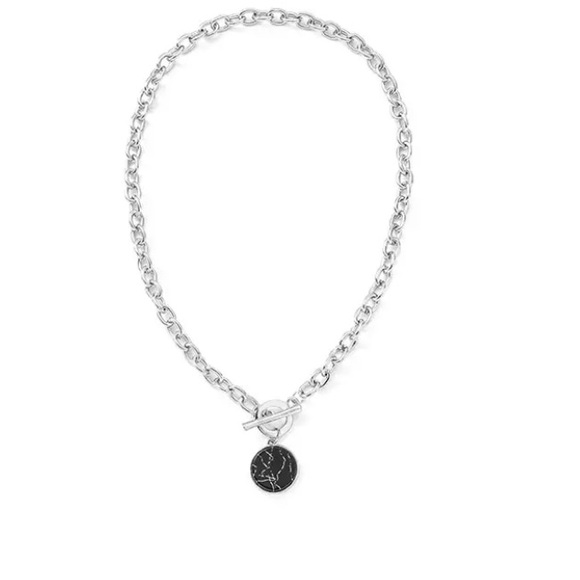 NEW Silver Plated Necklace Round Marble Pendant - Picture 3 of 4